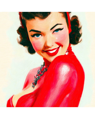 Devil Pinup 01 – retro devil pin-up fabric panel | Mamidu
