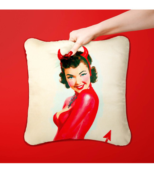 Devil Pinup 01 – retro devil pin-up fabric panel | Mamidu