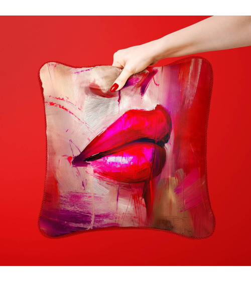Abstract Lips 01 – abstract red lips fabric panel | Mamidu