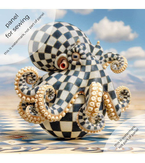 Checkered Octopus 02 – navy checkered octopus panel | Mamidu