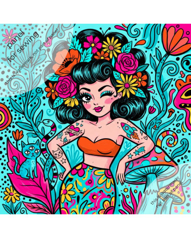 Doodle Pinup 01 – pin-up doodle na turkusie | Mamidu