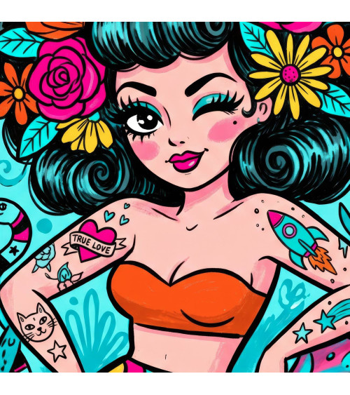Doodle Pinup 01 – pin-up doodle na turkusie | Mamidu