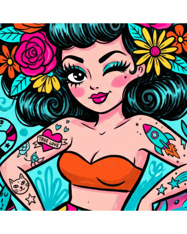 Doodle Pinup 01 – pin-up doodle na turkusie | Mamidu