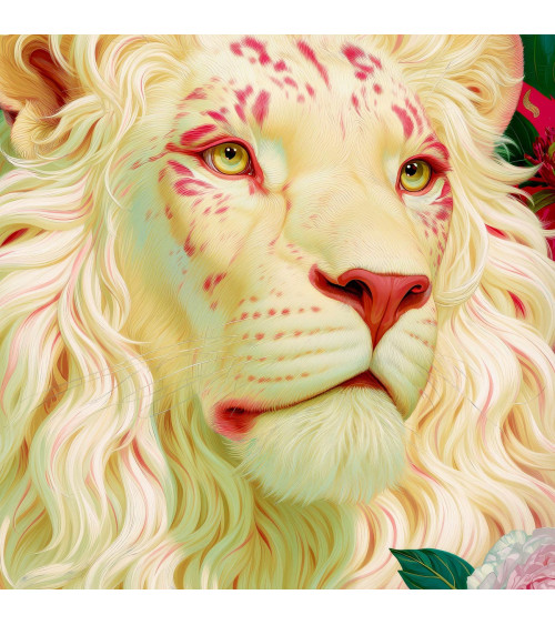 Peony Lion 01 – biały lew w piwoniach | Mamidu