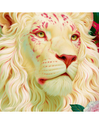 Peony Lion 01 – biały lew w piwoniach | Mamidu
