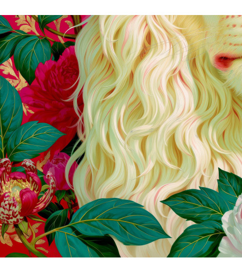 Peony Lion 01 – biały lew w piwoniach | Mamidu