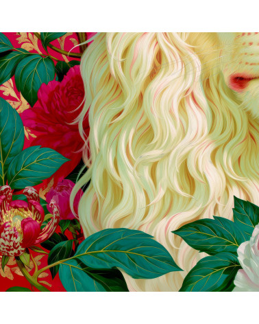 Peony Lion 01 – biały lew w piwoniach | Mamidu