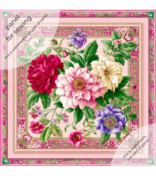 Peony Scarf 01 – peony silk scarf design panel | Mamidu