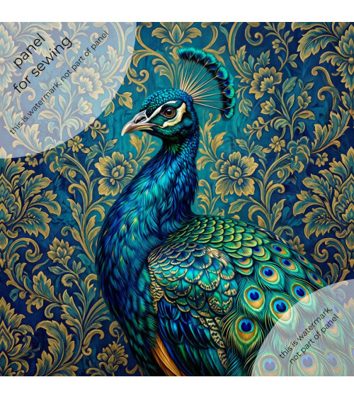 Royal Peacock 01 – peacock on teal damask panel | Mamidu