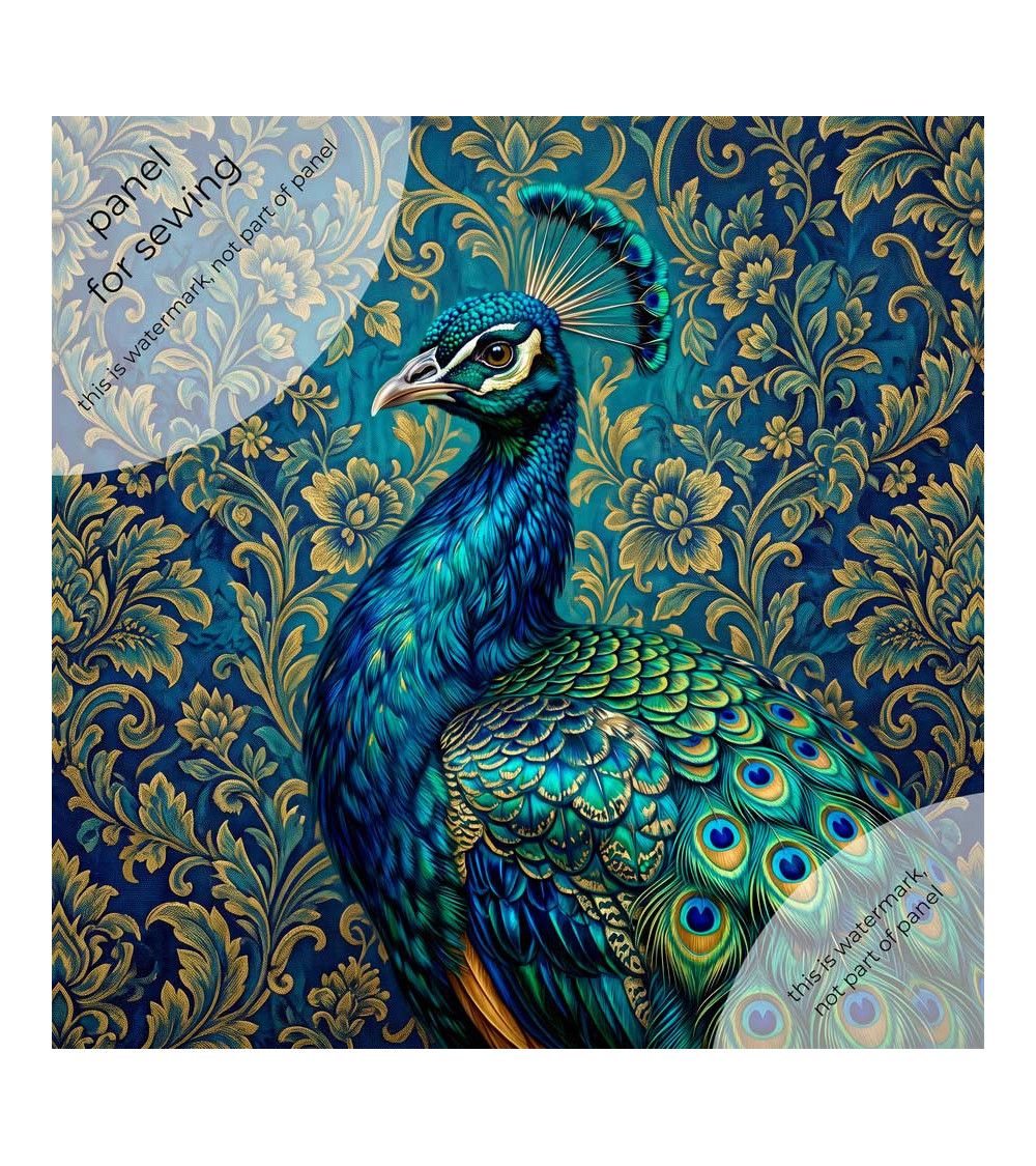 Royal Peacock 01 – peacock on teal damask panel | Mamidu