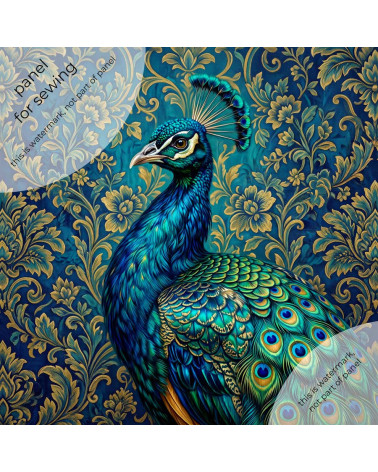 Royal Peacock 01 – peacock on teal damask panel | Mamidu