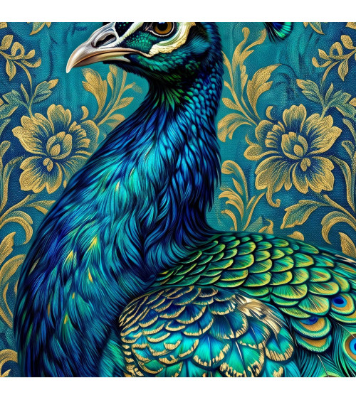 Royal Peacock 01 – peacock on teal damask panel | Mamidu