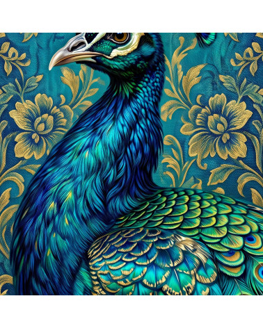 Royal Peacock 01 – peacock on teal damask panel | Mamidu