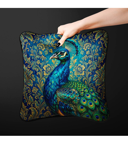 Royal Peacock 01 – peacock on teal damask panel | Mamidu