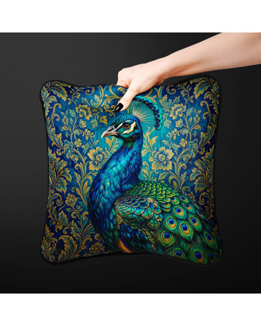 Royal Peacock 01 – peacock on teal damask panel | Mamidu