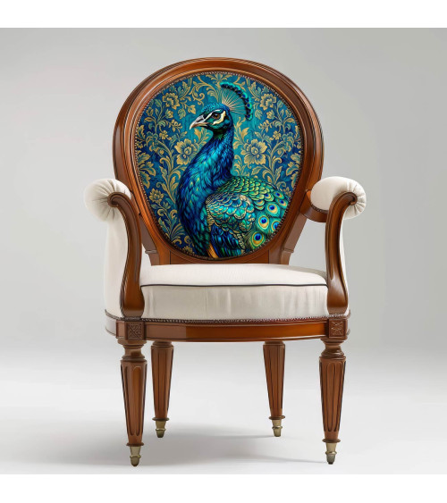 Royal Peacock 01 – peacock on teal damask panel | Mamidu