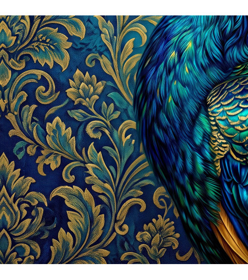 Royal Peacock 01 – peacock on teal damask panel | Mamidu