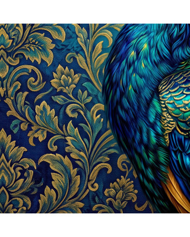 Royal Peacock 01 – peacock on teal damask panel | Mamidu