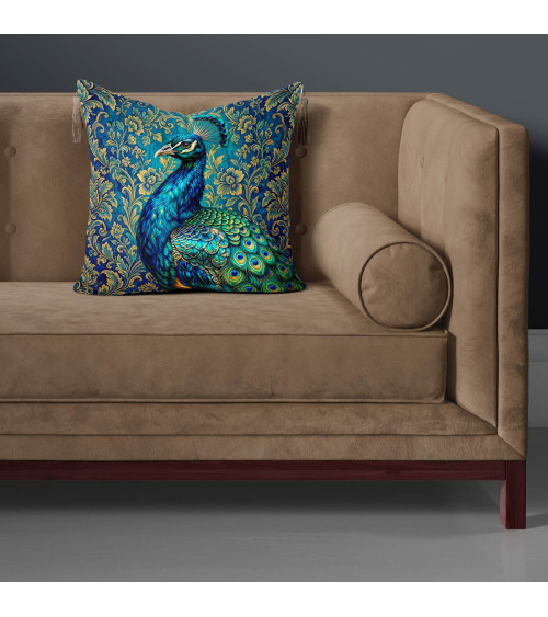 Royal Peacock 01 – peacock on teal damask panel | Mamidu