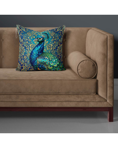 Royal Peacock 01 – peacock on teal damask panel | Mamidu