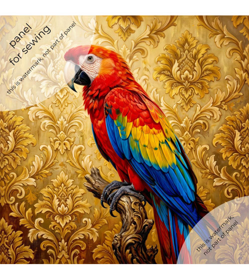 Scarlet Macaw 01 – scarlet macaw on gold damask | Mamidu