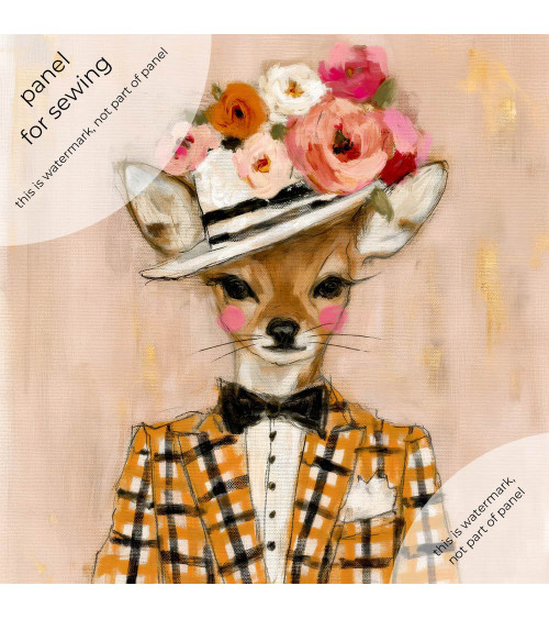 Dapper Fawn 02 – fawn in rose boater hat panel | Mamidu