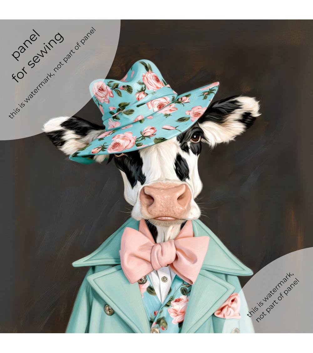 Floral Cow 01 – cow in rose hat panel | Mamidu