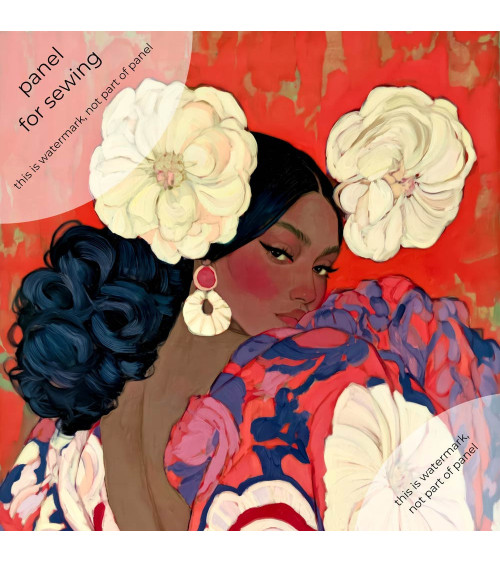 Garden Muse 01 – woman with flowers on red | Mamidu