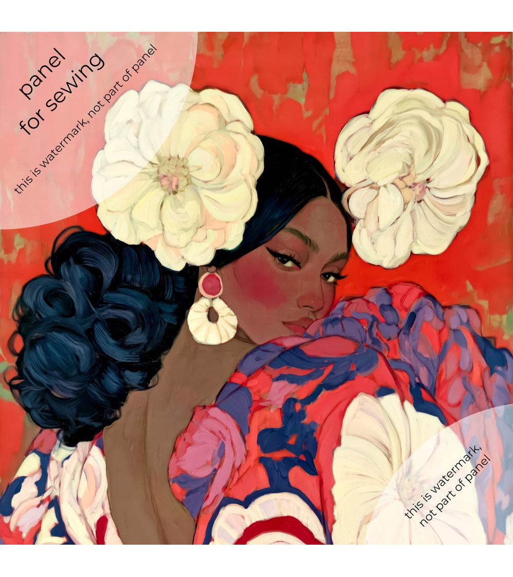 Garden Muse 01 – woman with flowers on red | Mamidu