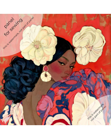 Garden Muse 01 – woman with flowers on red | Mamidu