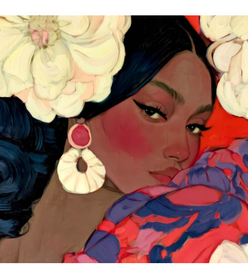 Garden Muse 01 – woman with flowers on red | Mamidu