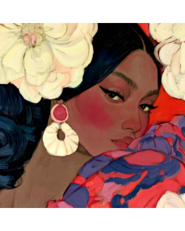 Garden Muse 01 – woman with flowers on red | Mamidu