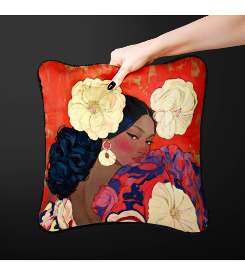 Garden Muse 01 – woman with flowers on red | Mamidu