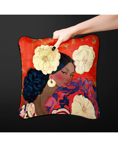 Garden Muse 01 – woman with flowers on red | Mamidu