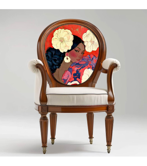 Garden Muse 01 – woman with flowers on red | Mamidu
