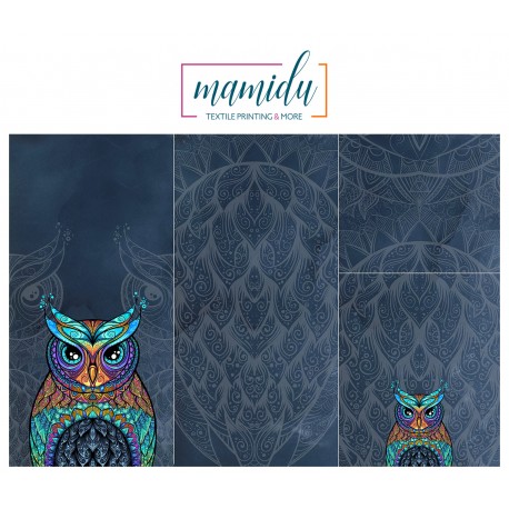 Panel for sleeping bag  Colorful owl dark