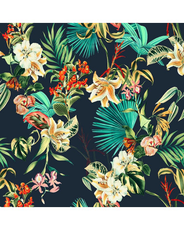 Exotic flowers on dark blue
