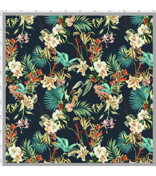 Exotic flowers on dark blue