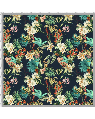 Exotic flowers on dark blue