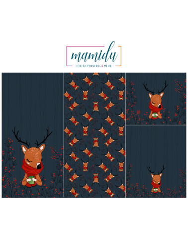 POLYESTER PANEL FÜR Schlafsack TROLLEY- "Winter deer 2 -blue"