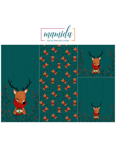 POLYESTER PANEL FÜR Schlafsack TROLLEY- "Winter deer 2 -green"