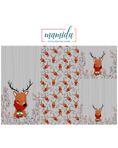 POLYESTER PANEL FÜR Schlafsack TROLLEY- "Winter deer 2 -grey"